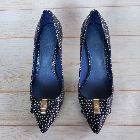 Coach Leather Landrie Polka Dot Bow Pointy Toe Stiletto Heeled Pump Size 8B - Picture 2 of 16